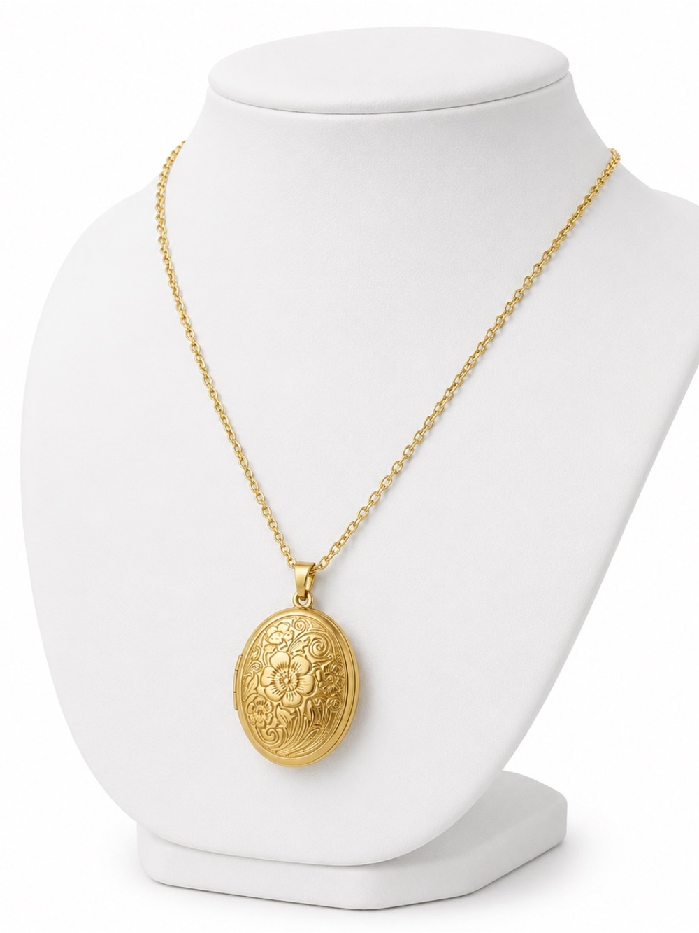 Gold Floral Engraved Locket Necklace - Women